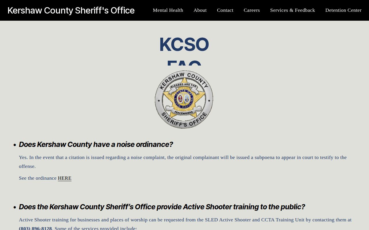 Kershaw County KCSO warrant contact guidance